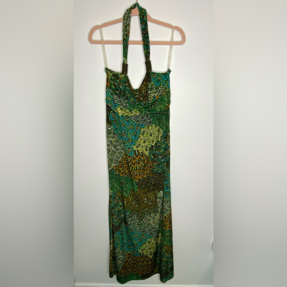 Elegant Green Halter Maxi Dress White Mark Size L